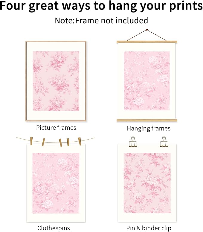 Baccone Pink Floral Wall Art Chinoiserie Flower Wall Decor Pictures Aesthetic Canvas Wall Art Love Shack Fancy Poster Vintage Floral Prints for Living Room Bedroom 16x24 Inch Unframed Set of 3