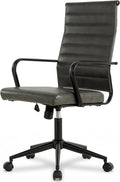 Okeysen Genuine Leather Office Chair, Mid-Century Modern Real Leather Conference Room Chairs, Ergonomic Executive Ribbed Height Adjustable Swivel Rolling Desk Chair for Home Office.