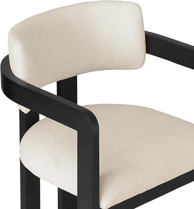 SIMTONAL Soild Wood Boucle Dining Chairs Set of 2-Black Accent Chairs with Arms, Soft Linen Fleece Upholstered Armchairs for Kitchen Dining Living Room