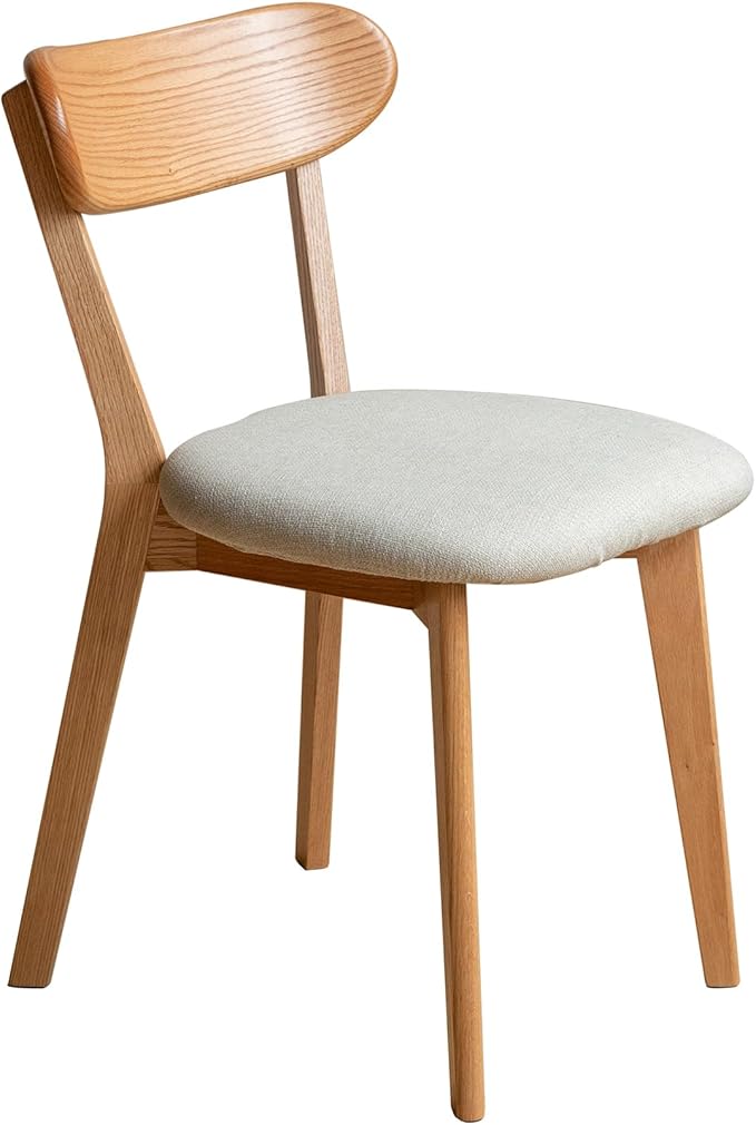 Modern Solid Wood Dining Chair, Kitchen Dining Room Chair with Upholstered Cushion and Seat Cover, Curved Backrest, 100% FAS Grade North America Oak Wood, Natural