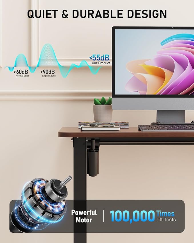 63" Electric Standing Desk Adjustable Height, Sit Stand up Desk for Home Office & Computer Workstation, 2 Memory Height Settings, Splice Board, 2 Hooks, Black Frame/Walnut Top