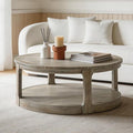 WILLIAMSPACE 40" Round Coffee Table with Wheels, Circle 2 Tier Solid Wood Center Coffee Table, Mid Century Retro Farmhouse Rounded End Table for Living Room Apartment, ø40 x 17.52" H (Light Brown)