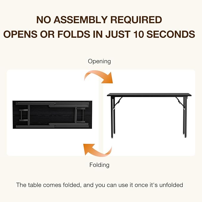 TEMI Long Computer Desk Folding Table - 55.1" Foldable Office Desk, No Assembly, Perfect Writing Table for Bedroom or Apartment, Portable Large Desk or Study Table with Compact Design, Dark Oak