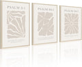 Scripture Christian Wall Art Set of 3 Beige Bible Verses Wall Decor Neutral Psalm Canvas Wall Art Modern Pictures Flower Prints Christian Artwork for Living Room Bedroom 16x24 Inch Framed