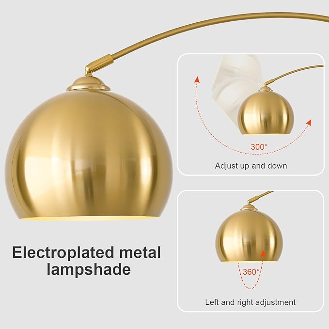 Brushed Gold Arc Floor Lamp 71" Tall, Dimmable 12W LED Smart Standing Lamp with Remote, 360° Rotatable Adjustable Height & Span, Elegant Floor Lamp for Living Room, Bedroom, Office, Library