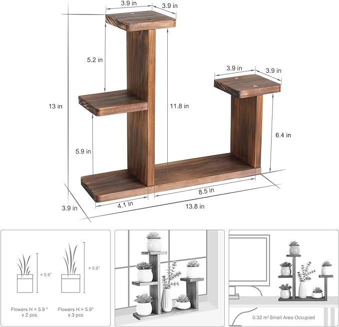 Wood Desktop Plant Stand Indoor Small Windowsill Flower Shelf Tabletop Plant Shelf Holder Display Rack for Succulent Herb in Living Room Office