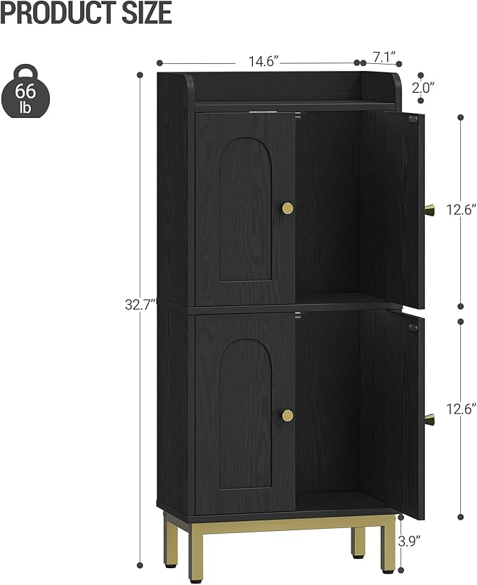 Hzuaneri Bathroom Cabinet, Small Storage Cabinet with 4 Doors, Bathroom Organizers and Storage Cabinets with Adjustable Feet. Cabinets Freestanding for Living Room, Kitchen, 7.1"D x 14.6"W x 32.7"H