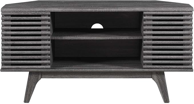 Modway Render Mid-Century Modern Low Profile 46" Corner Media TV Stand in Charcoal