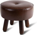 oakvivo Small Foot Stool Ottoman, Round Pouf Foot Rest, Footstool Ottomans with Rubber Legs Under Desk, Faux Leather Footrest for Couch, Living Room, Bedroom, Office, 13''L x 13''W x 10.2''H, Coffee