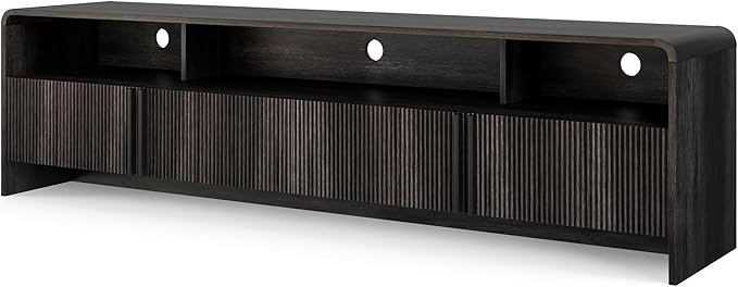 AMERLIFE Modern TV Stand for TVs up to 80", 70 inch Fluted TV Console with Storage Cabinets, Wood Entertainment Center Media Console for Living Room, Black