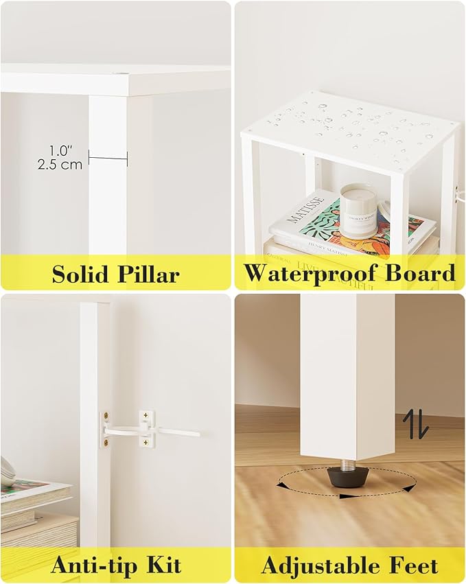 Open Book Shelf, 6 Tier Tall Bookshelf, Freestanding Shelf Narrow Bookcase with Open Shelves, 14.57" x 10.63" x 65.83", Book Shelves for Living Room, Office, Study, White