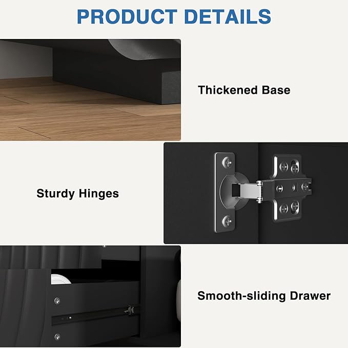 58'' TV Stand for 65 Inch TV, Modern Spiral Wave Media Console with Storage Cabinet and 2 Drawers, Low Profile Entertainment Center for Living Room Bedroom (Black)