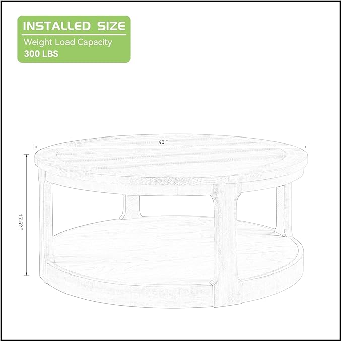 Coffee Table Round Wood 40" Modern Coffee Tables for Living Room Brown Circle Center 2-Tier Solid Desktop Accent with Shelf Storage Minimalistic Design Home Furniture Apartment Office Easy to Assemble