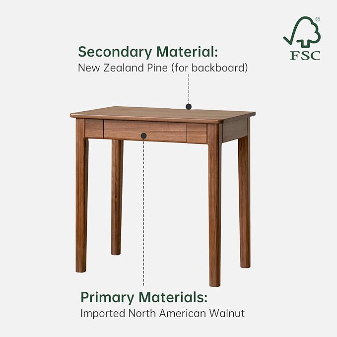 Mid-Century Modern Walnut Desk, Solid Wood Desk, Computer Desk with Drawers, Writing Desk for Study, Bedroom, Work 39.37" W
