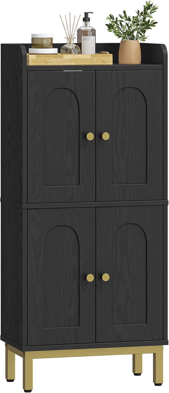 Hzuaneri Bathroom Cabinet, Small Storage Cabinet with 4 Doors, Bathroom Organizers and Storage Cabinets with Adjustable Feet. Cabinets Freestanding for Living Room, Kitchen, 7.1"D x 14.6"W x 32.7"H
