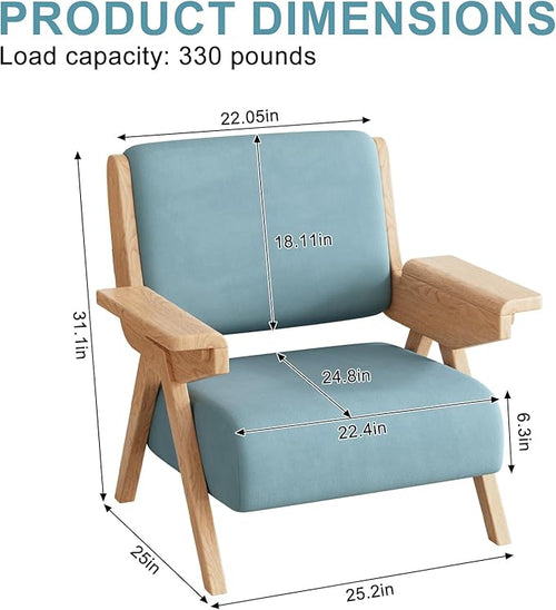 Accent Chair Set of 2, Mid Century Modern Chair, Velvet Upholstered Lounge Arm Chair with Solid Wood, Cozy Seating for Living Room, Bedroom, Balcony (Blue)