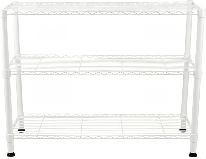 Standing Shelving Units, 36" W x 14" D x 32" H Metal Storage Shelves, Adjustable Carbon Steel Wire Shelving Rack Display Shelf for Garage Bathroom Kitchen Home Office (3-Tiers, White)