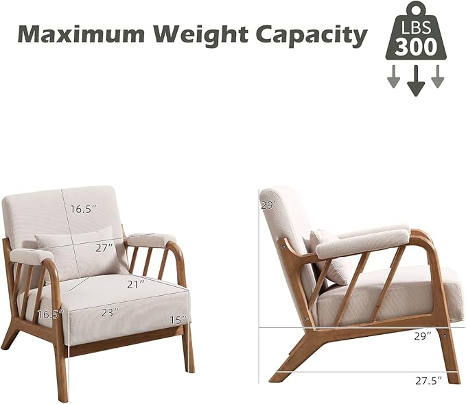 INZOY Mid Century Modern Accent Chair with Wood Frame, Upholstered Reading Armchair with Soft Corduroy Fabric, Accent Chair for Living Room Bedroom Apartment, Easy Assembly, Beige
