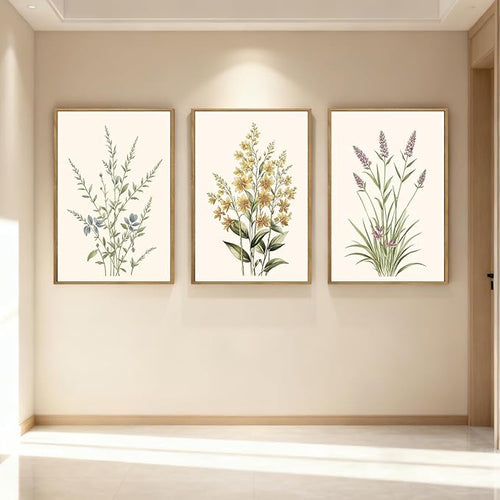 Anyzal Large Framed Botanical Wall Art 16x24 Inch Modern Floral Canvas Art Prints Neutral Beige Wildflower Wall Decor for Living Room Bedroom Dining Room Office Set of 3
