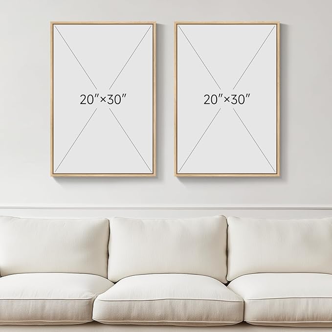 Framed Neutral Boho Wall Art for Bedroom, Set of 2 Modern Elegant Moon Canvas Prints, Mid Century Modern Minimalist Artwork for Living Room Hallway Office Kitchen Office Aesthetic Wall Decor, 20x30 In