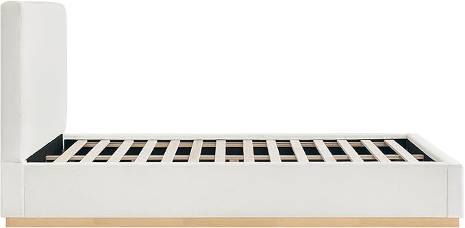 KISLOT Upholstered Queen Size Bed Frame, Boucle Fabric Platform Bed Mattress Foundation Noise-Free No Box Spring Needed Easy Assembly