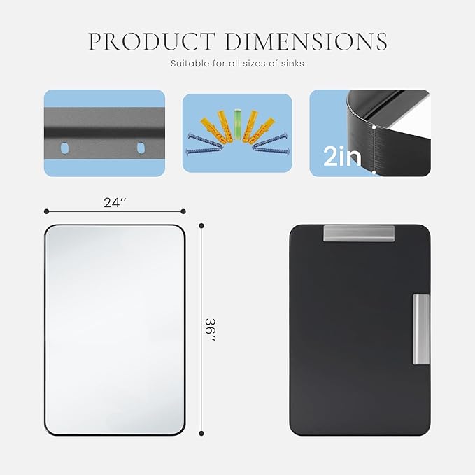 NEWBULIG Bathroom Mirror, Wall Mirror with Aluminum Alloy Thin Frame, Bathroom Mirrors for Over Sink, Bedroom, Living Room, Entryway
