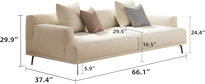 2-Seater Living Room Sofa - Modern Leisure Modular Sofa with Wooden Frame and Metal Legs, Soft Cotton-Linen Fabric, Easy to Install, Suitable for Office, Apartment, and Living Room, Grey, 66.1"