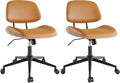 Armless Office Chair with Wheels, PU Leather Adjustable Height Desk Chair, 360° Swivel Ergonomic Computer Chair for Small Space, Modern Walnut Style, Home Office & Meeting Room, Brown