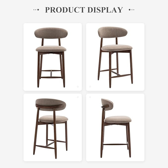 COLAMY Bar Stools Set of 3, Counter Height BarStools with Back, Mid Century Modern Upholstered, with Wood Legs for Kitchen Island Dining Room, Camel