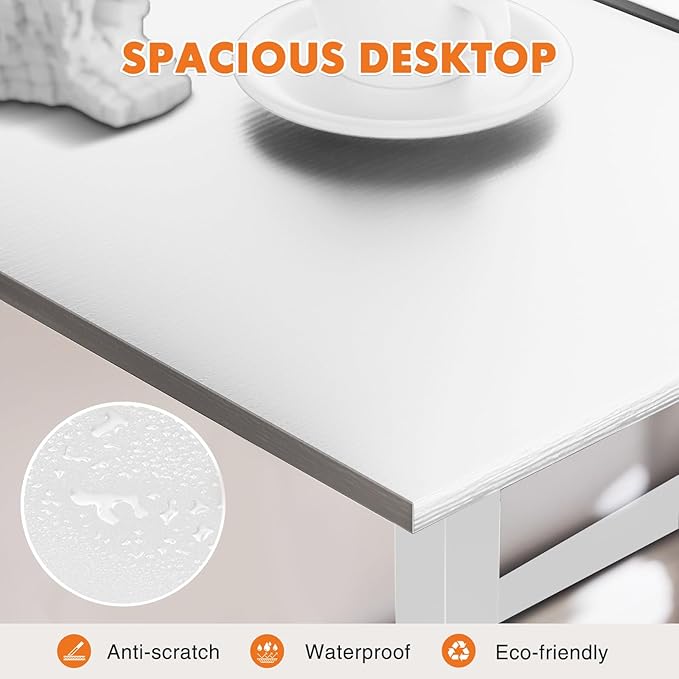 Sweetcrispy Small Computer Office Desk 32 Inch Student Study Writing Work with Metal Frame Wood Tabletop Modern Simple Home Bedroom PC Table - White, 2 Pack