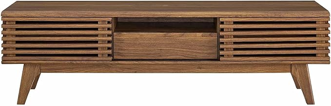 Modway Render Mid-Century Modern Low Profile 59 Inch TV Stand in Walnut