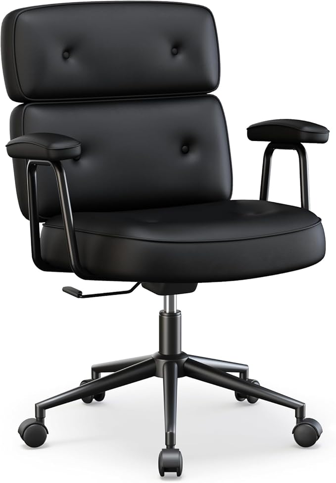 OLIXIS Ergonomic Home Office Desk Chair, PU Leather Computer Chair with Lumbar Support Adjustable Height Rolling Swivel Executive Task Armrests Chair, Inky