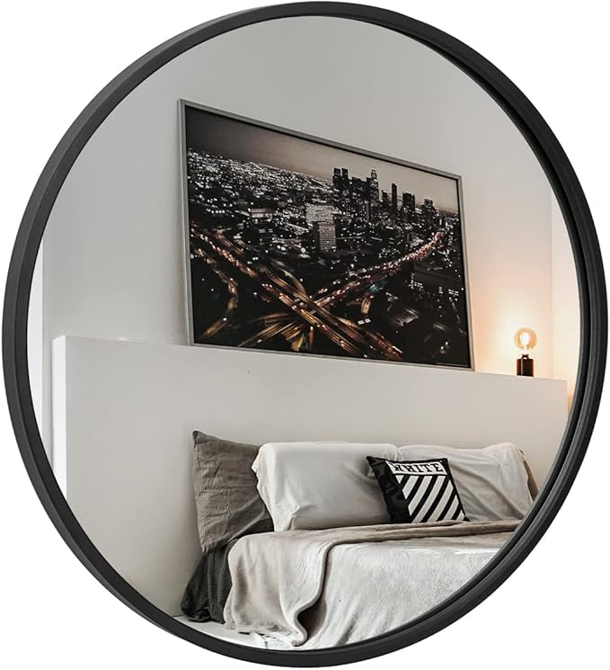 Smartxchoices 18 Inch Black Round Mirror, Stylish Wall Mounted Metal Frame Circle Mirror for Bathrooms, Washrooms, Living Rooms, Vanity Décor, Entryway