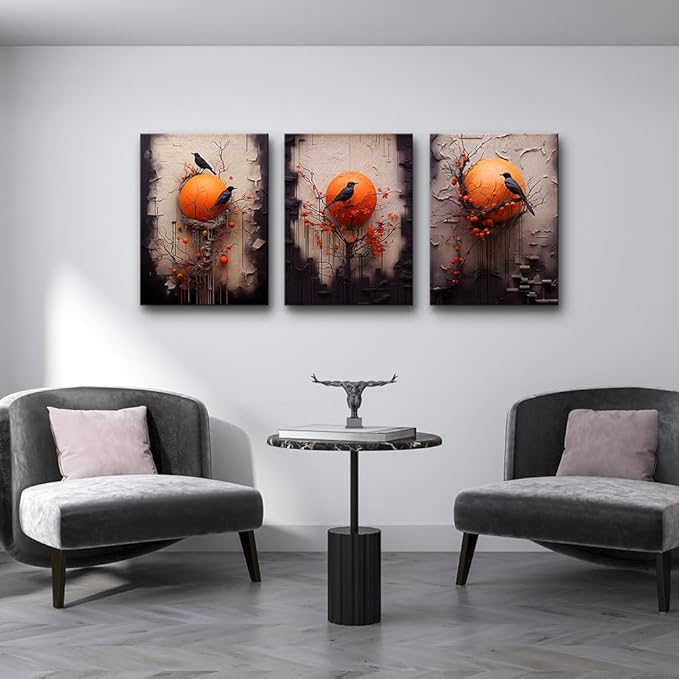 TTHYUEWS Large Canvas Wall Decor For Bedroom Wall Art For Living Room Fashion Modern Office Decorations Wall Paintings Bird Abstract Pictures Posters Inspirational Artworks Home Decor 3 Piece