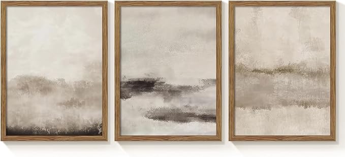 3 Piece Large Abstract Framed Wall Art, Neutral Beige Modern Art Wall Decor, Contemporary Minimalist Canvas Prints, Watercolor Paintings for Living Room Bedroom Dining Room Office 12x16 Inch