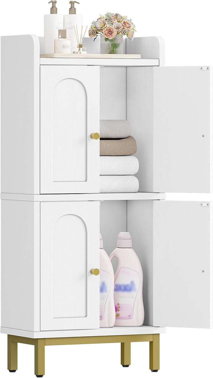 Hzuaneri Bathroom Cabinet, Small Storage Cabinet with 4 Doors, Bathroom Organizers and Storage Cabinets with Adjustable Feet. Cabinets Freestanding for Living Room, Kitchen, 7.1"D x 14.6"W x 32.7"H