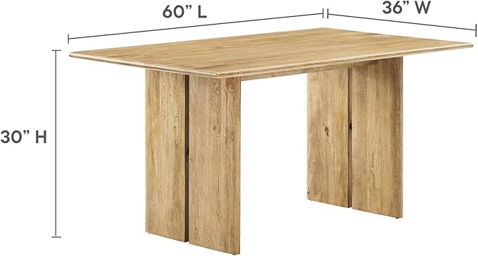 Modway Amistad 60" Solid Wood Modern Farmhouse Rectangular Dining Table in Oak