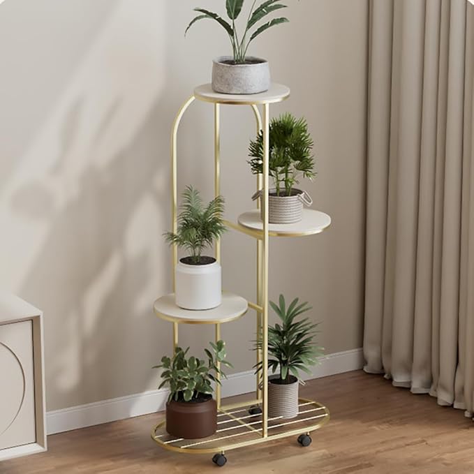Plant Stand Metal Multiple Flower Pot Holder Shelf with Wheels Indoor Outdoor Planter Display Shelving Unit for Patio Garden Corner Balcony Living Room