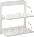 2-Tier Folding Metal Wall Shelf | Wall Mounted Stackable Floating Shelves | Fold Up 90° | Save Space | 13.4 Inch Wide | 2 Levels of Shelves for Laundry Room Bathroom Rv Utility Indoor (White)