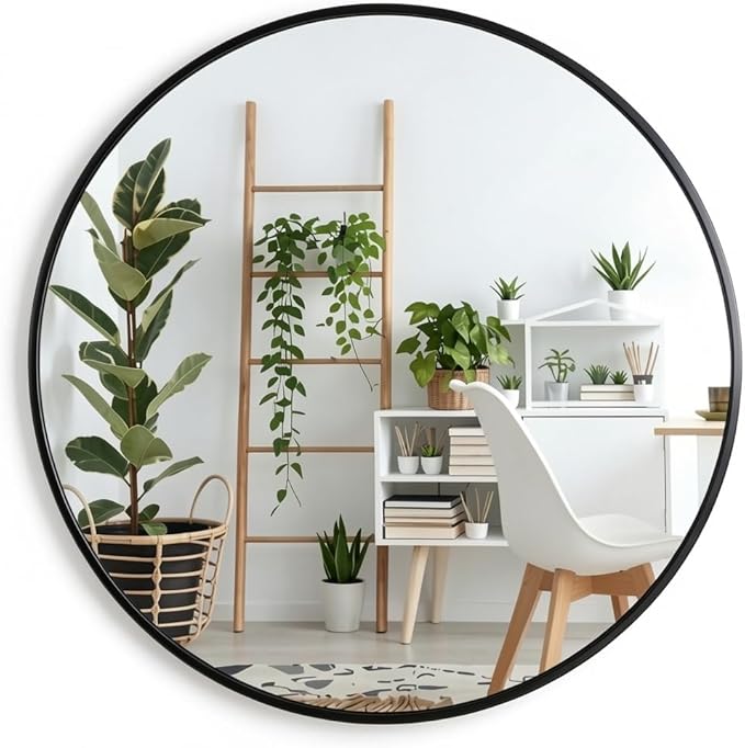 Smartxchoices 24 Inch Round Mirror, Metal Frame Wall Mirror Mounted Black Circle Mirrors, Vanity Mirror Modern Minimalist Wall Décor for Entryway, Bathroom, Washroom, Living Room, Bedroom