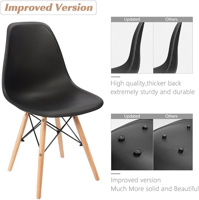 Furmax Modern Style Dining Chair Mid Century Modern DSW Chair, Shell Lounge Plastic Chair for Kitchen, Dining, Bedroom, Living Room Side Chairs Set of 4(Black)