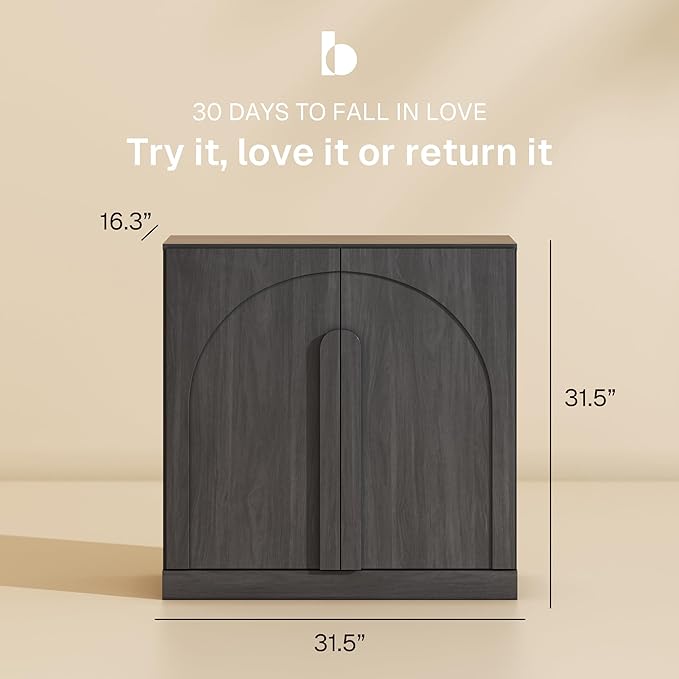 BELLEZE Bijou Modular Media Console Wall Unit (94.5" Wide)-Extra Long Entertainment Center & Storage System-Arched Door Sideboard for Living Room & Office-Hides All Clutter, Ebony