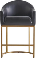26" Modern Counter Height Bar Stools,Barstools with Arms,Kitchen Island Chairs,PU Leather Upholstered Barrel Bar stools with Backs,Metal Gold Frames,Ink Black Leather
