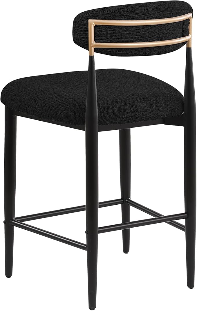 Morden Fort Modern Counter Height Bar Stools Set of 4, Black Upholstered Counter Stools with Gold Accent, 26" Boucle Island Chairs for Kitchen and Home Bar