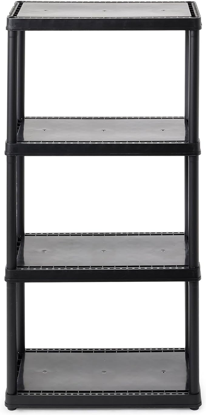 Gracious Living 4 Shelf Fixed Height Solid Light Duty Storage Unit 24 x 12 x 48" Organizer System for Home, Garage, Basement, and Laundry, Black