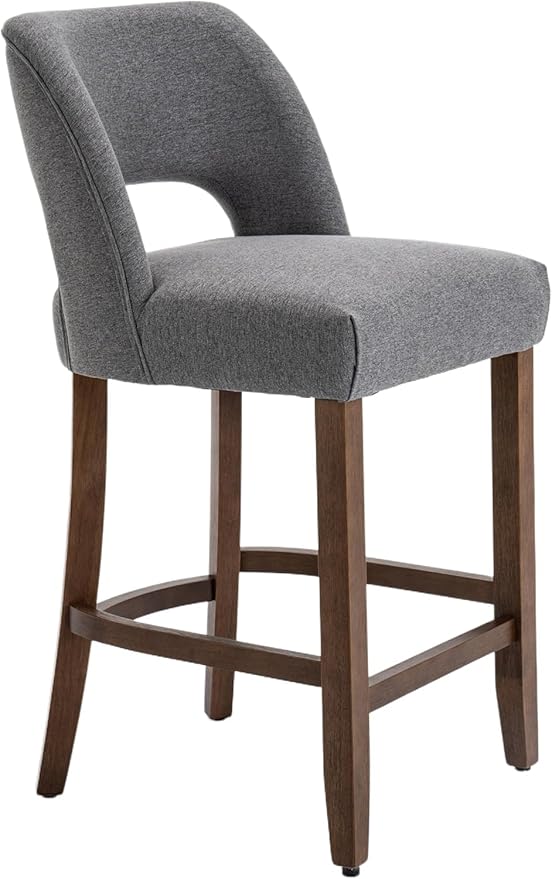 VKNOW Bar Stools Set of 4, 26" Upholstered Counter Height Bar Stools,Modern Counter Stools with Wood Legs for Kitchen Island Dining Room Bar,Fabric Grey