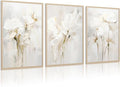 Neutral Wall Art Abstract Floral Canvas Pictures Beige Flower Wall Decor Modern Painting Minimalist Poster Abstract Botanical Prints White Artwork for Bedroom Living Room 16x24 Inch Unframed Set of 3