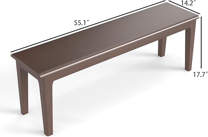 Dining Bench 55.1" Wood Solid Oak Wooden Bed End/Entryway Bench for Bedroom Living Room Kitchen(Brown)