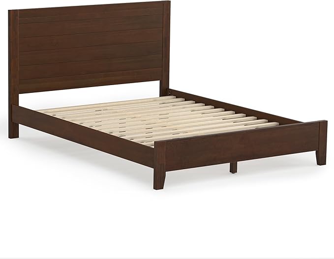 Cozyman Queen Bed Frame with Headboard, 100% Solid Acacia Wood Platform, 800lb Heavy Duty Support with 10 Reinforced Legs, Noise-Free No Box Spring Needed, Low-Profile Design, Walnut