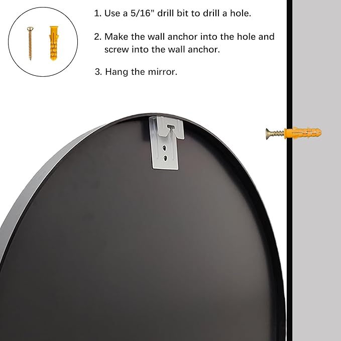 Sunniry Black Round Mirror, Round Mirror 24 inch, Black Circle Mirrors Metal Frame, Wall Mounted Mirrors for Living Room, Bathroom, Wall, Entryway.